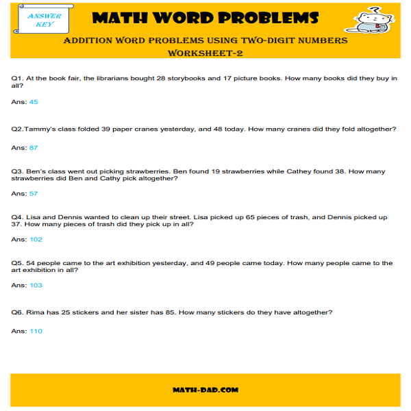 Addition Word Problems Using Two-Digit Numbers Worksheet-2