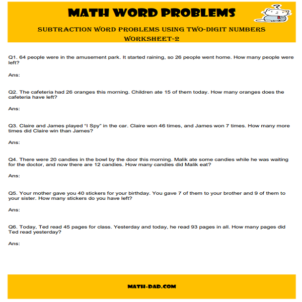 Subtraction Word Problems Using Two-Digit Numbers Worksheet-2